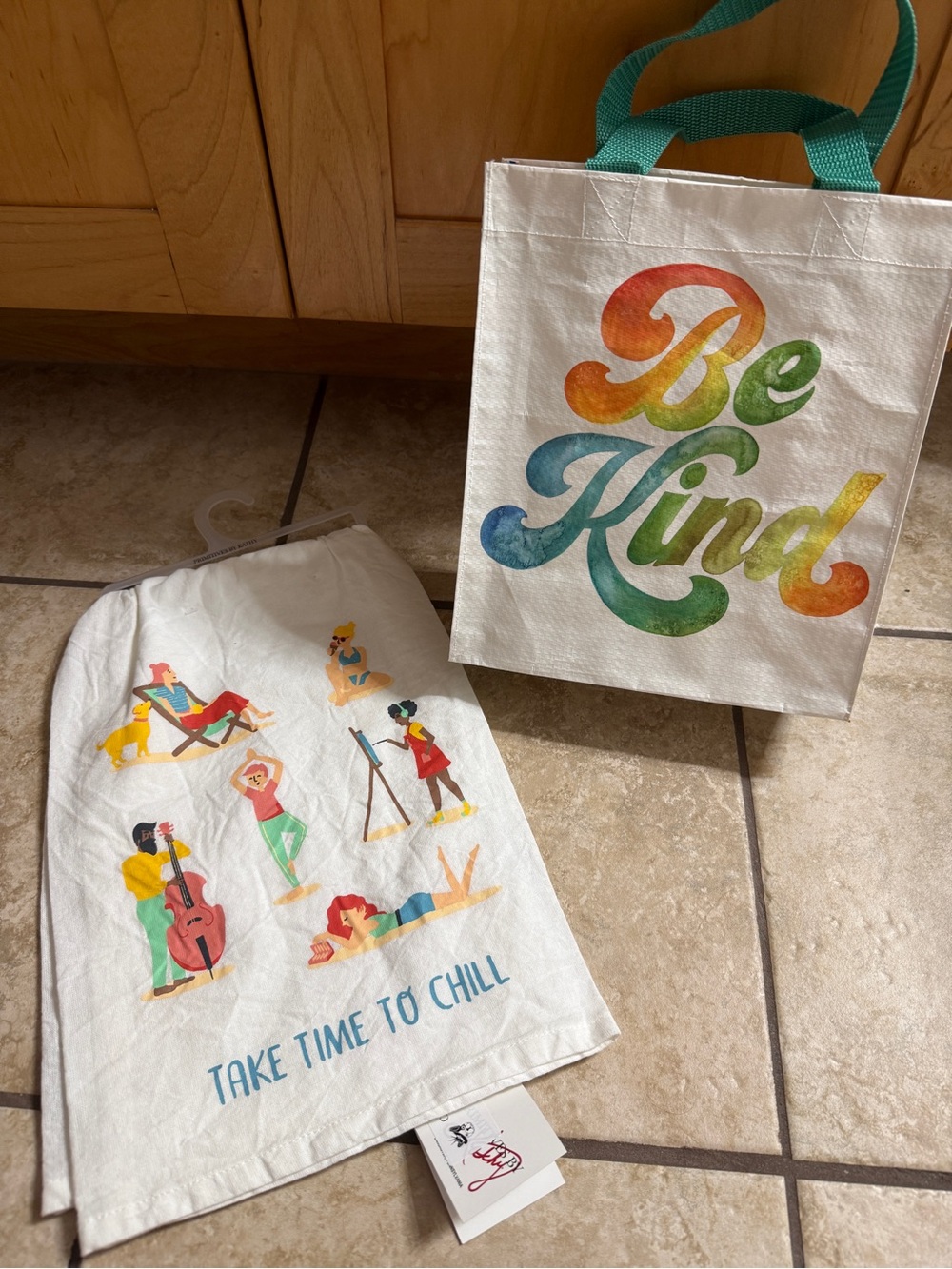 Be Kind Reusable Tote Bag and Take Time to Chill Dish Towel